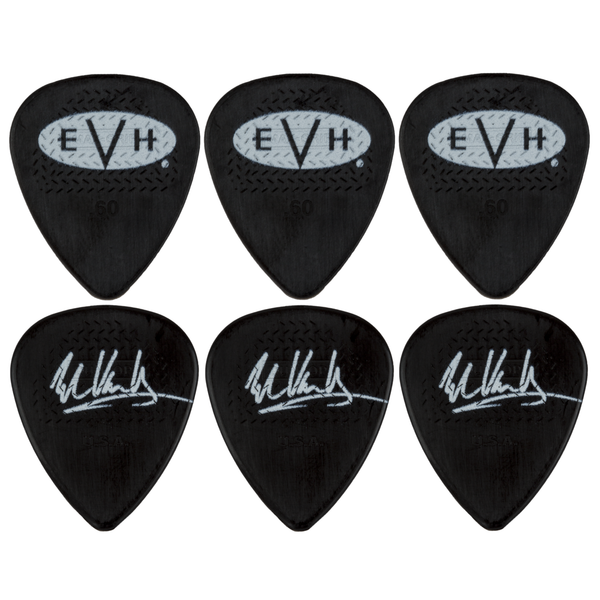 EVH Eddie Van Halen Signature Guitar Picks, Dunlop Max-Grip .60mm, Black, 6-Pack (022-1351-402)