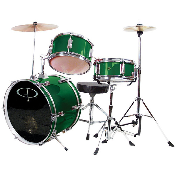 GP Percussion GP50 Complete 3-Piece Junior Child Size Drum Set, Metallic Green