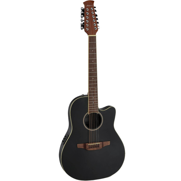 Applause AB2412-5S Heritage Traditional 12-String Acoustic Electric Guitar, Black Satin