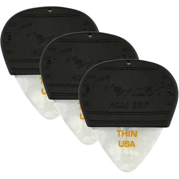 Fender Mojo Grip 351 Celluloid Guitar Picks, Thin, White, 3-Pack 198-5351-705
