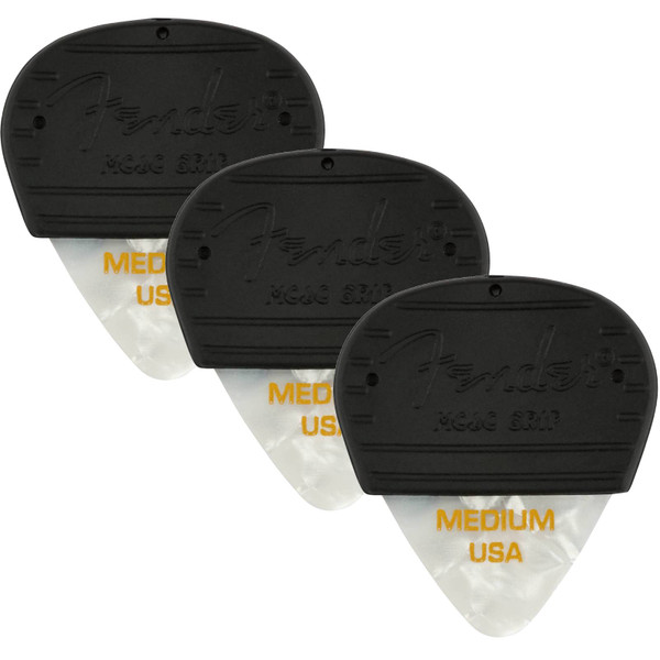 Fender Mojo Grip 351 Celluloid Guitar Picks, Medium, White, 3-Pack 198-5351-805