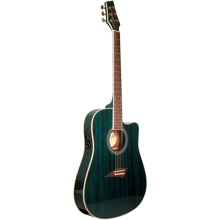 Kona K2TBL Thin Body Acoustic Electric Guitar, Transparent Blue (K2TBL)