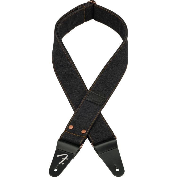 【COLOR iN ID】Black wide strap denim Fender x Wrangler Riveted Denim Guitar Strap, Black