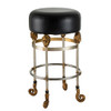 Lucas + McKearn Armory Short Black 26" Bar Stool in Silver & Gold with Black Leather Seat and Sculpted Face Legs