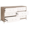 Essentials For Living - Wrenn 6-Drawer Double Dresser in Natural Gray Acacia, Matte White, Brushed Stainless Steel
