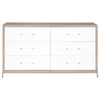 Essentials For Living - Wrenn 6-Drawer Double Dresser in Natural Gray Acacia, Matte White, Brushed Stainless Steel