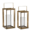 Set of 2 Open Brass Frame Lanterns with Glass Hurricanes by K&K Interiors 