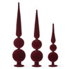K&K Interiors Set of 3 Glass Burgundy Velvet Two Ball Finials