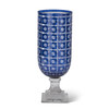 15 Inch Sapphire Blue Dot Cut Vase with Clear Glass Pedestal by K&K Interiors 15 Inch Sapphire Blue Dot Cut Vase with Clear Glass Pedestal by K&K Interiors