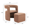 Zuo Modern Atria Accent Chair & Ottoman Tawny Brown