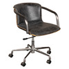World Interiors - Chiavari Swivel Office Chair in Antique Ebony Leather and Antique Zinc
