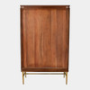 Global Views Latilla Tall Bar Cabinet - Carved Mango Wood & Brass