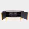Global Views Ellipse Sideboard - Ebony, Black Leather & Gold Iron