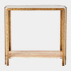 Global Views Kraft Console Table - Light Bronze & Travertine