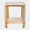 Global Views Kraft Side Table - Light Bronze & Travertine