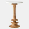 Global Views Oasis Medium Side Table - Natural Oak & White Marble