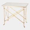 Global Views Rectangular Directoire Table - Brass & White Honed Marble