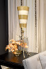 Lucas + McKearn Tivoli 38" Table Lamp in Gold Leaf with Cream Striped Stem, Cut Glass Accents and Inverted Cone Shade