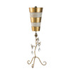 Lucas + McKearn Tivoli 38" Table Lamp in Gold Leaf with Cream Striped Stem, Cut Glass Accents and Inverted Cone Shade