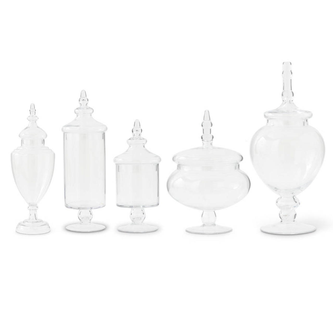 Set Of 5 Clear Glass Apothecary Jars With Lids Kandk Interiors Travisdavid 0548