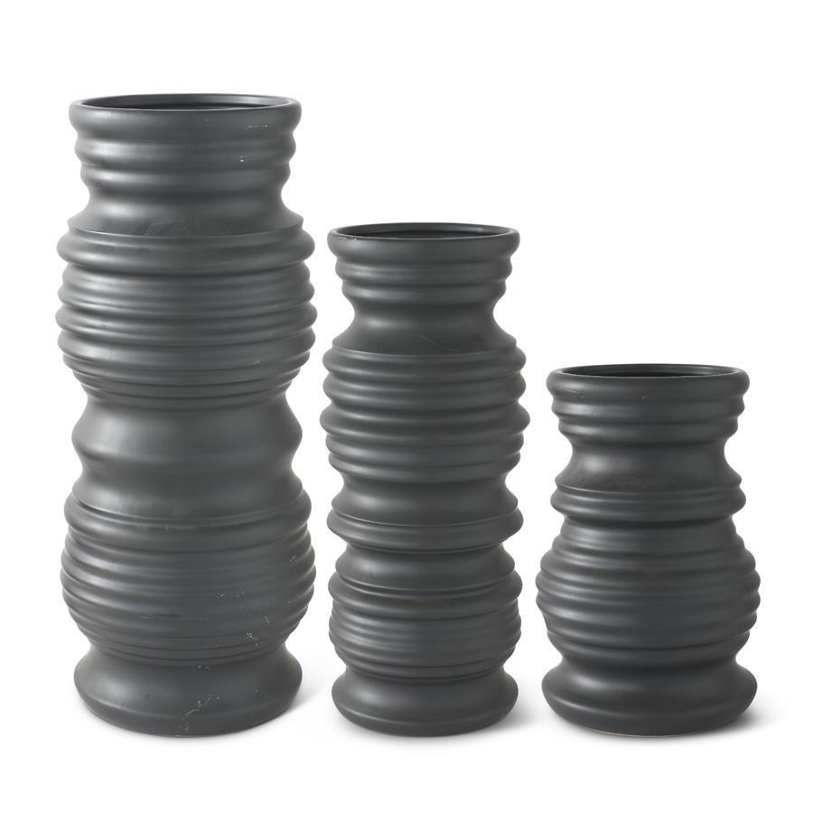 K&K Interiors Stoneware Ribbed Vases - Thumbnail 5