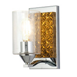  Lucas + McKearn Arcadia 1 Light Bath Bar in Chrome and Gold with Clear Seeded Glass