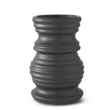 Set Of 3 Matte Black Stoneware Ribbed Vases by K&K Interiors