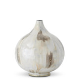 Set of 2 Cream & Brown Enameled Round Metal Vases by K&K Interiors Set of 2 Cream & Brown Enameled Round Metal Vases by K&K Interiors
