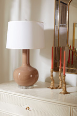 Villa & House Pablo Lamp with Shade, 17-inch White Linen, Nickel & Smoked Truffle Villa & House Pablo Lamp with Shade, 17-inch White Linen, Nickel & Smoked Truffle