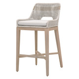 Essentials For Living - Tapestry Outdoor Barstool in Taupe & White Flat Rope, Taupe Stripe, Performance Pumice, Washed Ever Teak