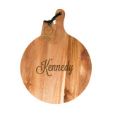 Round Acacia Cheese Board with Handle by Carved Solutions Round Acacia Cheese Board with Handle by Carved Solutions