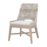 Essentials For Living Tapestry Outdoor Dining Chair in Taupe & White Flat Rope, Taupe Stripe, Performance Pumice, Washed Ever Teak (Set of 2)