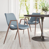 Zuo Modern Desi Dining Chair (Set of 2) Azure Gray & Walnut