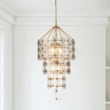 Lucas + McKearn Meridian 9 Light Pendant in Antiqued Gold Leaf with Smokey Grey Glass