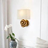  Lucas + McKearn Swirl Large 1-Light Sconce in Gold Leaf with Linen Shade