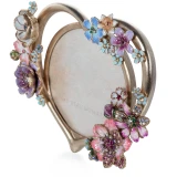 Jay Strongwater Prem Heart Bouquet Flora 4" Round Crystal Picture Frame