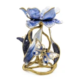 Jay Strongwater Meredith Floral 9 Inch Pillar Candle Holder - Delft Garden
