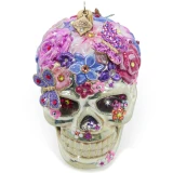 Jay Strongwater Floral Skull Glass Ornament