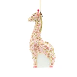 Jay Strongwater Pink Floral Giraffe Glass Ornament