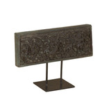 World Interiors - Curio 15" Carved Wood Panel on Iron Stand