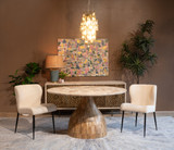 World Interiors - Fargo 54" Dining Table in Capri Beige Marble with Mango Wood Base