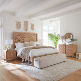 World Interiors - Haveli Queen Bed in Hand Carved Heirloom White