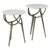 World Interiors - Odessa 16" Side Table with White Marble and Antique Brass Base, Set of 2