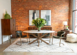 World Interiors - Pasadena 70" Oval Dining Table in Sawar Marble and Iron with Antique Gold Finish
