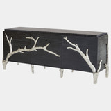 Global Views Branch Media Cabinet - Black Hand-Carved Mango Wood & Cast Aluminum