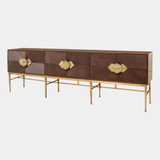 Global Views Galapagos Media Cabinet - Carved Mango Wood & Brass