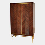 Global Views Latilla Tall Bar Cabinet - Carved Mango Wood & Brass