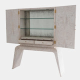 Global Views Baxter Bar Cabinet - White Stained Wood & Brass