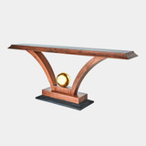 Global Views Colby Console - Walnut, Brass & Black Marble
