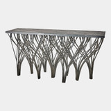 Global Views Vector Console Table - Iron & Black Marine Leather Marble